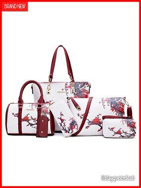 Women's 6-Piece Faux Leather Handbag Set Satchel Shoulder Bag Tote Clutch